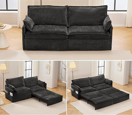 73.6inch 3 in 1 Pull Out Sofa BedSofa Bed for Small SpacesCorduroy Convertible Sleeper Sofa CouchSide Storageand USB/C-Type Charging Ports Chair for BedroomApartmentLoveseat (Black 73.6)