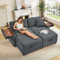 Chaise Lounge Chair Indoor 68 W Corduroy Loveseat Sectional Couch with Sorage Ottoman/Wing Table/Charge Ports/Cup Holder Modern Comfy Deep Seat Reading L-Shape Sofa for Living Room Dark Gray