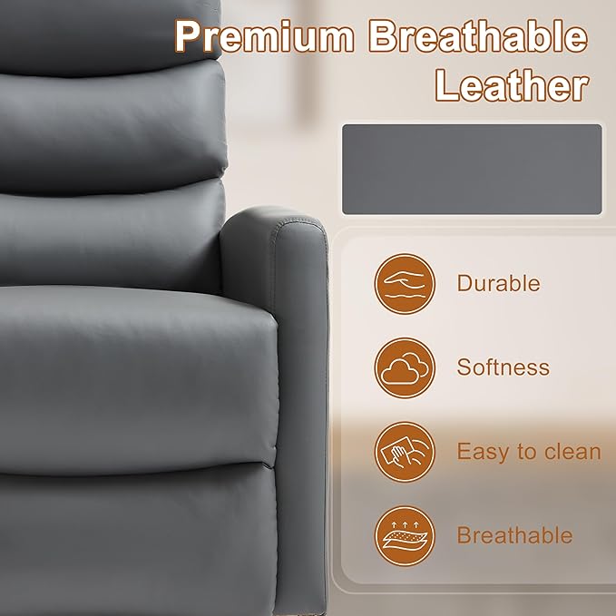 Manual Swivel Rocker Recliner Chair for Adults Overstuffed Reclining Glider Chair for Nursing with Vibration Massage &amp Heat Living Room Rocking Recliner 3-Stage backrest Faux Leather Gray