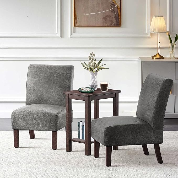 PayLessHere Fabric Accent Chair with Side Table Leisure Chair with Solid Wood Feet Mid-Century Modern Accent Chair for Living Room Bedroom Studio Set of 3