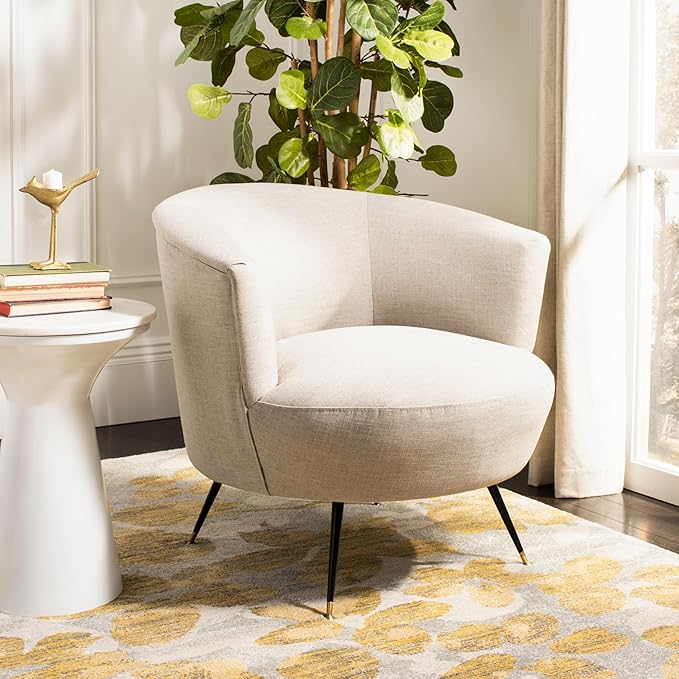 Safavieh Home Arlette Mid-Century Retro Light Grey Velvet Accent Chair