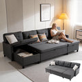 Sleeper Sofa Couch Oversized Pull Out Couch Bed with Storage Chaise Sectional Sleeper Sofa Bed for Living Room (Gray Double)