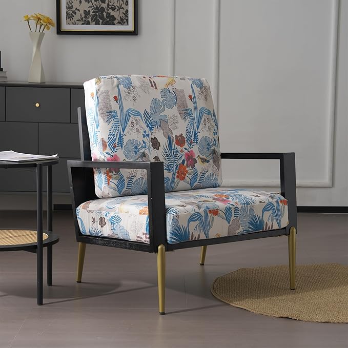Harper &amp Bright Designs Floral Accent Chair Velvet Lounge Arm Chair with Solid Wood Frame Upholstered Living Room Chairs with Metal Legs for Reading Chair for Balcony Living Room and Bedroom B