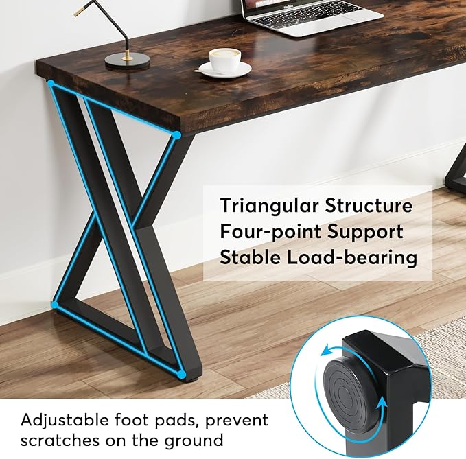 Tribesigns Writing Computer Desk 55 inch Heavy Duty Study Desk with Z-Shaped Metal Leg Modern Simple Home Office Computer Desk Rustic Brown