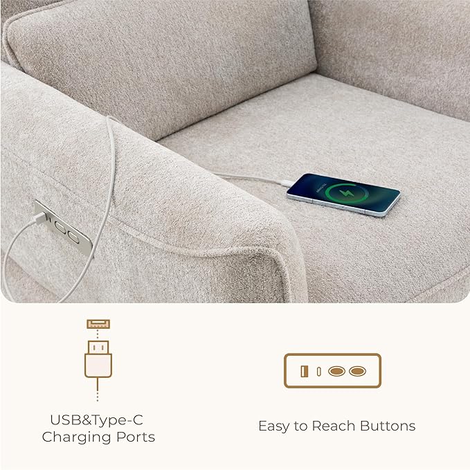 CHITA Power Nursery Rocking Chair Swivel Glider Recliner Chair with Solid Wood Base Bulit-in USB &amp Type-C Charging Ports for Living Room FSC Certified Taupe