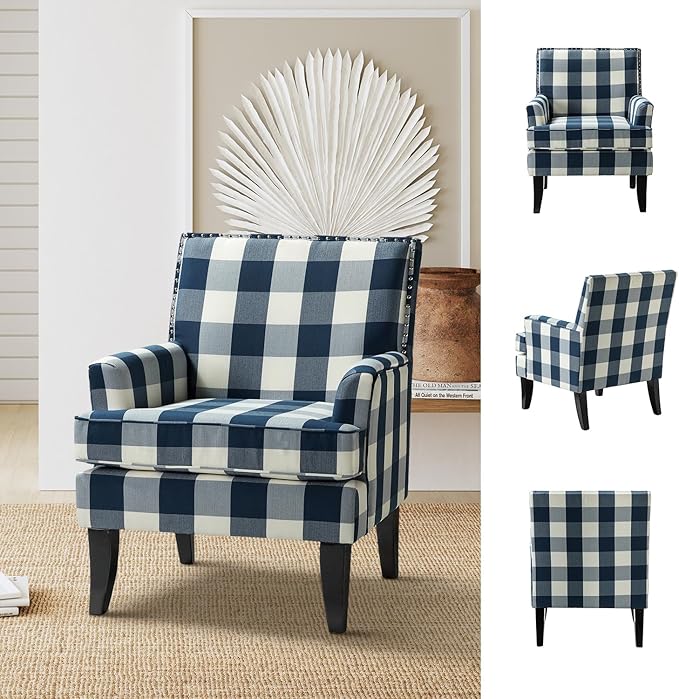 High Back Accent Arms Chair Modern Accent Chair with Wooden Legs Reading Chair with Padded Armrest and Comfortable Cushioned Seat for Living Room Bedroom