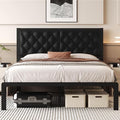 Queen Bed Frame with Headboard PU Leather Upholstered Bed Frame PlatformAll Metal Slats Support Platform Bed Frame with Storage SpaceEasy AssemblyNoise FreeNo Box Spring NeededBlack