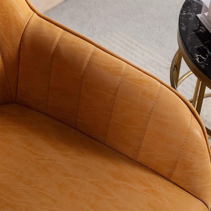 Vanity Art Mid Century Modern Accent Chair with Arms Upholstered Synthetic Faux Leather Chair for Living Room Bedroom Reading Area Comfy Dining Chairs Set of 2 (Yellow Tan) UC-15T