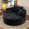55''W Chenille Oversized Round Chaise Longue Chair Indoor Upholstered Deep Seat Floor Sofa Chair with Pillow No Assembly Required Single Sofa Armchair for Living Room(Chenille Black)