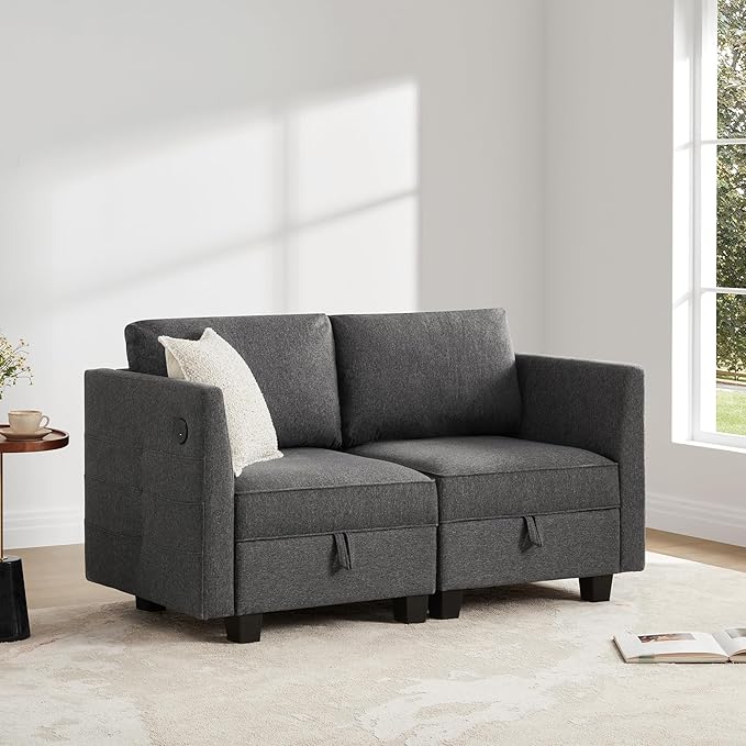 Modular Sectional Sofa 60 Loveseat with Storage Modern Convertible Couch with USB Port for Small SpaceApartmentBedroom