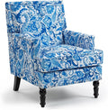 Accent Chair Modern Comfy Mid-Century Anthropologie Accent Chairs Linen Upholstered Wingback Lounge Arm Chair with Solid WoodSingle Floral Pattern Chair for Living Room/Balcony/Bedroom