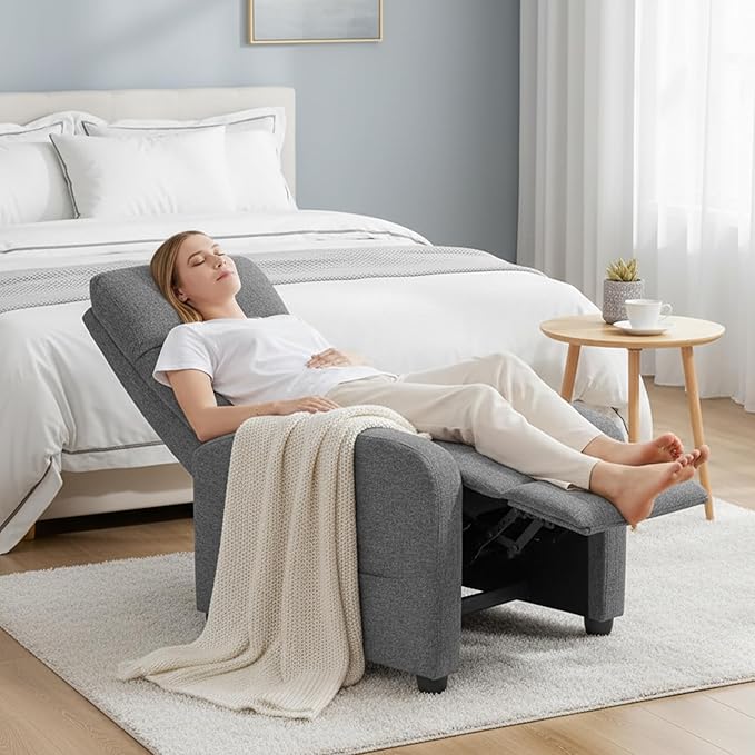 Simple Deluxe Recliner Chair - Adjustable Push Back Fabric Recliner Perfect Reading Chair &amp Sofa Chair for Living Room Chairs or Bedroom Chair Single Recliner for Home Theater Grey
