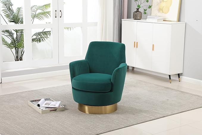 Set of 2 Swivel Accent Chair Modern Velvet American Design Swivel Round Barrel Chairs Upholstered Cozy Style for Living Room Bedroom Home Office (Velvet Emerald 2-Pack)