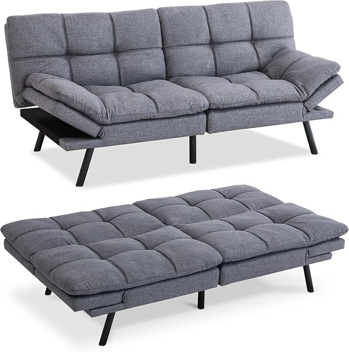 Hcore Futon Sofa Bed Memory Foam Sofa Bed 71 L x 31 W x 16 H Dark Grey