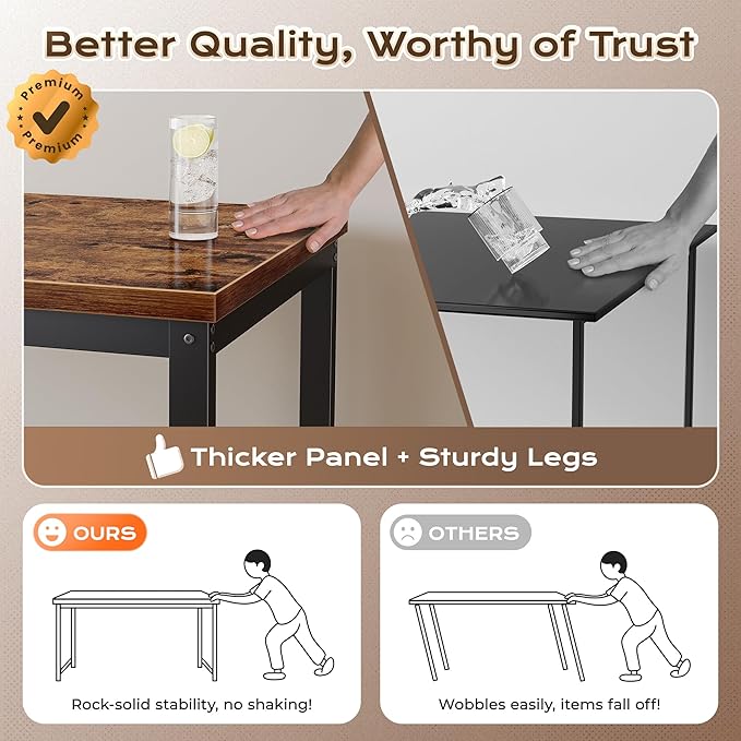 Huuger 55 x 24 inch Desk with Power Outlets &amp USB-C Deeper &amp Thicker Desktop Robust Metal Tubes Computer Desk Heavy Duty Office Desk Work Gaming Desk for Home Office Rustic Brown