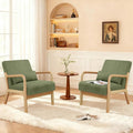 Accent Chair Set of 2 Mid-Century Modern Armchair with Waist Cushion Fabric Lounge Reading Chair with Wood Frame Comfy Sitting Seat for Living Room Bedroom Balcony up to 450lbs Green