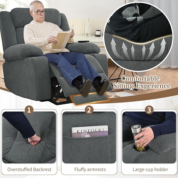 Oversize Power Lift Recliner Chair for Big and Tall with Extended Footrest Large Electric Lift Chairs 400lbs Capacity Remote Control Cup Holders &amp Side Pockets