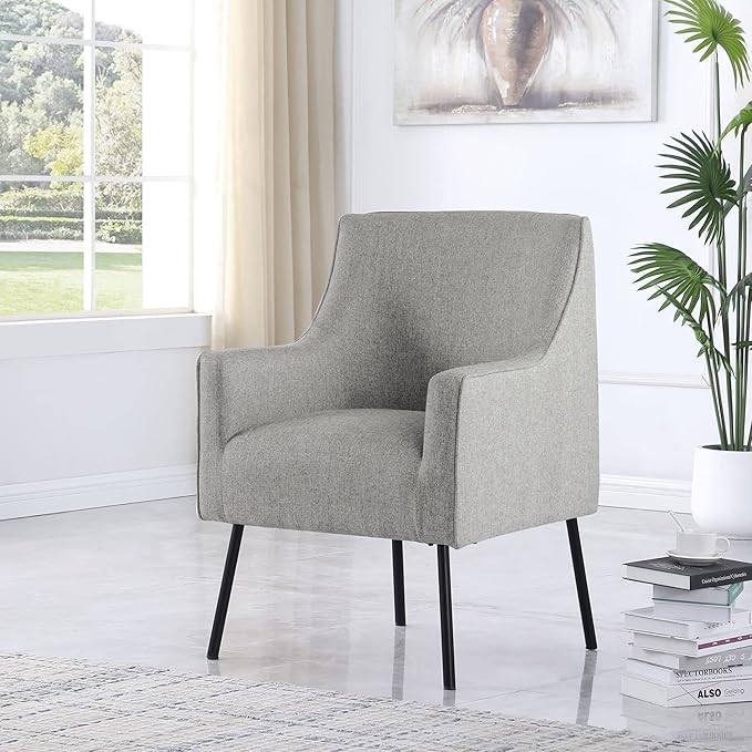 HomePop Modern Accent Chair Homepop Home Décor Accent Chairs for Living Room &amp Bedroom Fabric Reading Living Room Side Chair Single Sofa with Lounge Seat and Metal Legs - Sustainable Gray Wove
