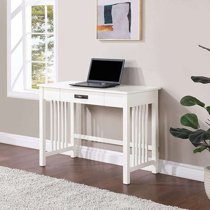 OSP Home Furnishings Sierra Writing Desk with Pull-Out Drawer and Mission Style Side Panels White