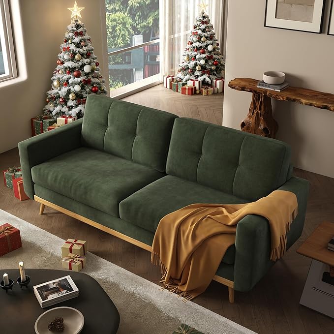 67.7” Loveseat Sofa Mid Century Modern Decor Love Seat Couches for Living Room Button Tufted Upholstered Small Couch for Bedroom Solid and Easy to Install Furniture (Green 67.7inch)