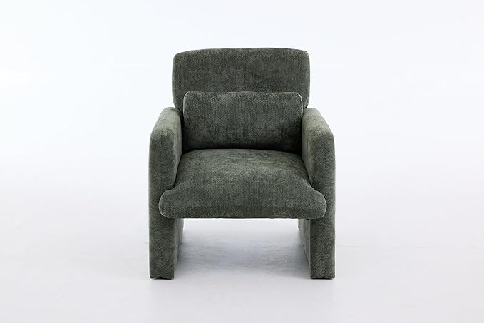 GDFStudio 30 Modern Accent Chair Upgrade Leisure Boucle Upholstered Armchair with Straight Arms and Waist Pillow Comfy Single Sofa Chair for Living Room Bedroom Office Apartment Antique Green