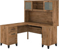Bush Home Somerset 60W L Shaped Desk with Hutch in Fresh Walnut