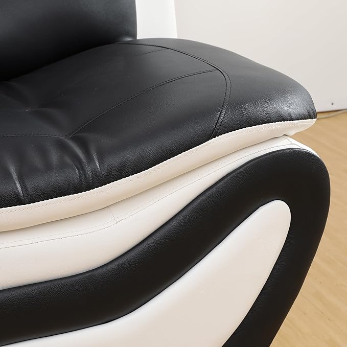 Living Room Furniture Sets 3 Piece Faux Leather Sofa Set White and Black Couch Set for Home Apartment Office(Sofa)