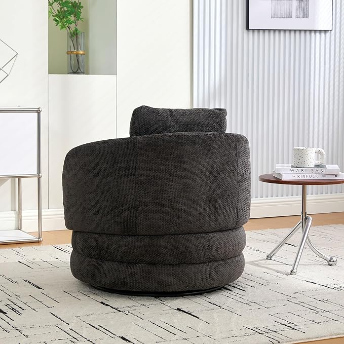 30 W Modern Round Set of 2 Swivel Accent Barrel Chair No Assembly Comfy Chenille Upholstered Cozy Armchair for Bedroom Living Room Hotel Club Reading Room (Dark Gray 2-Pack)