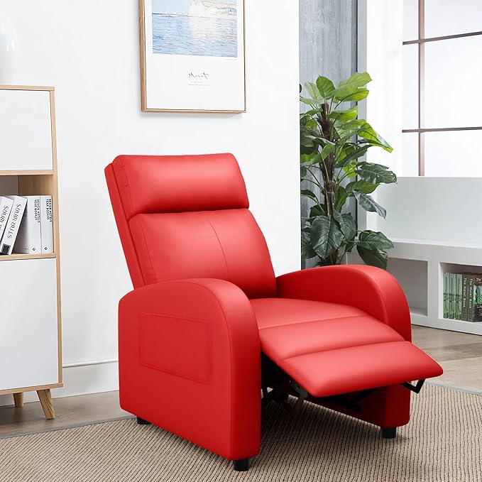 JUMMICO Recliner Chair Adjustable Home Theater Single Recliner Sofa Furniture with Thick Seat Cushion and Backrest Modern Living Room Recliners (Leather Red)