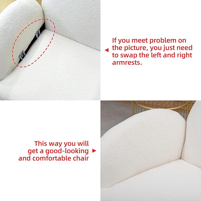 Orange Accent Sherpa Chair Comfy Boucle Chair for Reading Bedroom Living Room with Golden Metal Legs Teddy Tufted Backrest Sofa Armchair Side Chair