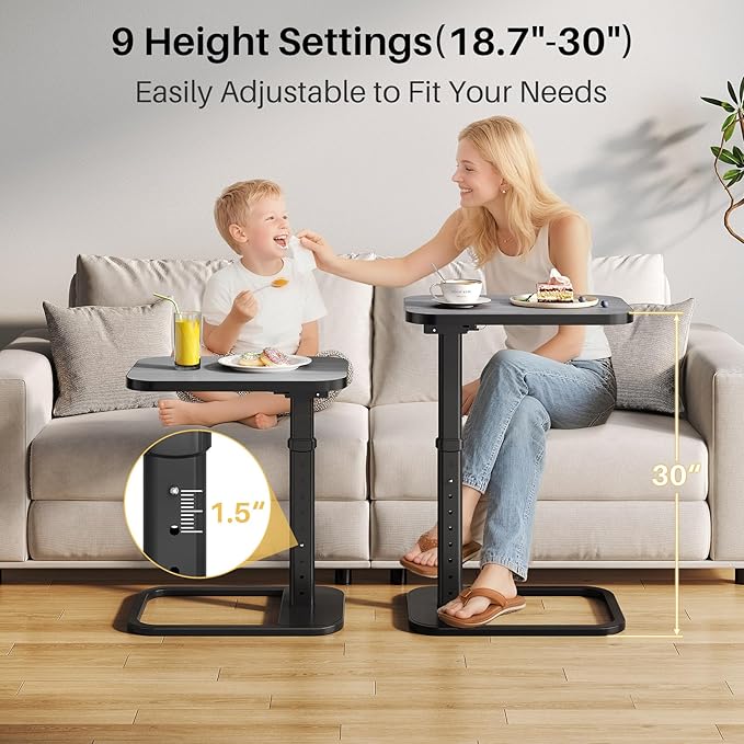 Adjustable Height TV Tray Table with Bumper Rounded Corner Design &amp Flip-top Side Table for Bedroom Living Room Bathroom and Study End Table for Eating Dinner or Laptop Dark Gray