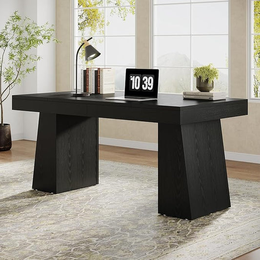 Tribesigns 55 Executive Desk Wooden Office Desk with Double Pedestal Modern Simple Computer Writing Table for Home Office Black