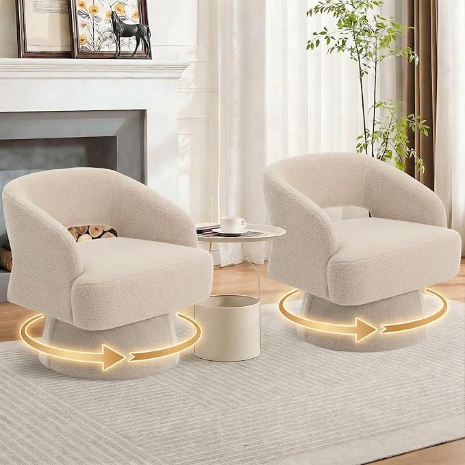 2Pcs Camel Swivel Barrel Chair 360° Upholstered Accent Chair Hollowed-out Back Modern Velvet Round Barrel Chair Cone Swivel Base Living Room Small Chair for Bedroom Reading Nook Office