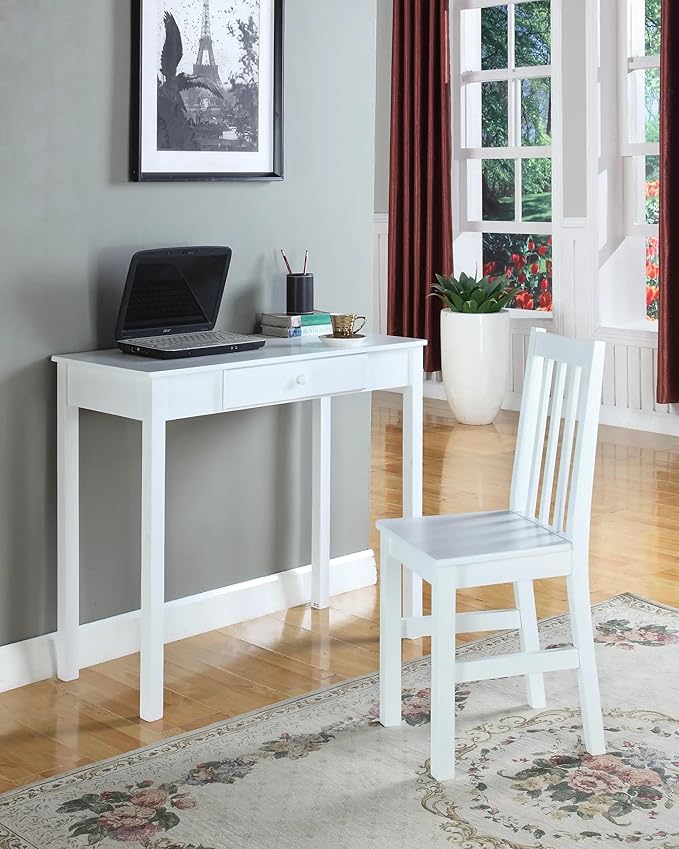 KB Designs White Standing Desk – Small Space Desk with Storage Drawer Compact Home Office Table for Entryway Bedroom or Nook Solid Wood Modern Design Sturdy &amp Easy to Assemble