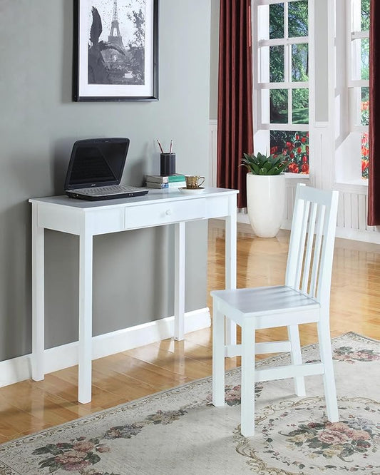 KB Designs White Standing Desk – Small Space Desk with Storage Drawer Compact Home Office Table for Entryway Bedroom or Nook Solid Wood Modern Design Sturdy &amp Easy to Assemble