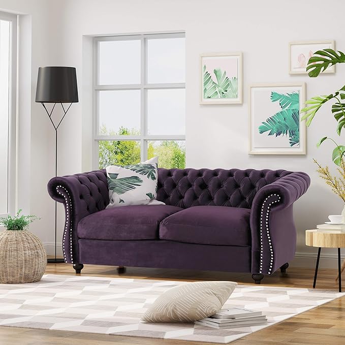 Christopher Knight Home Karen Traditional Chesterfield Loveseat Sofa BlackBerry and Dark Brown 61.75 x 33.75 x 27.75