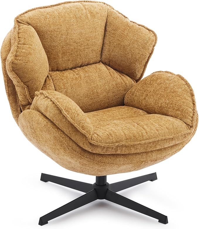 IWMH Swivel Accent Chair for Living Room Upholstered Armchair with Metal Legs Lounge Sofa Chair Comfy Leisure Chairs for Bedroom Reading (Yellow)