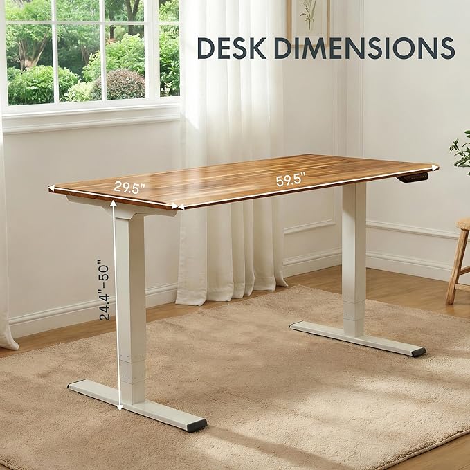 FLEXISPOT E6 MAX Woodix Acacia Solid Wood 60x30 Dual Motor Heavy Duty Standing Desk 330lbs Capacity 3-Stage Height Adjustable Desk w/Cable Management &amp Wheels(Natural Acacia Wood + White Frame
