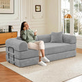 78 Convertible Sleeper Sofa Bed with Cylindrical Pillow Corduroy Folding Mattress Couch with Fixed Frame Floor Sofa Lounge Couch for Living Room Bedroom Apartment Light Grey