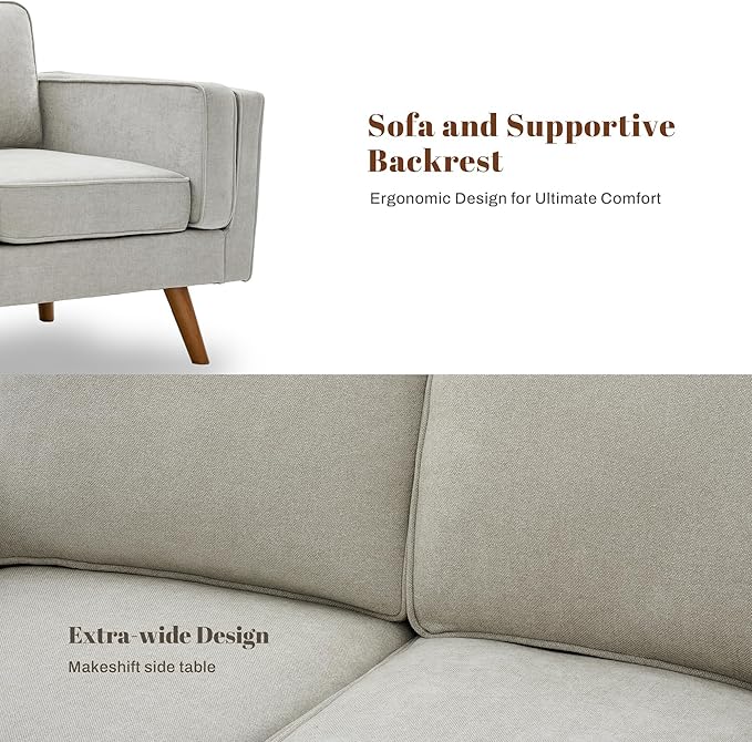 Kingfun Modern Accent Chair Set of 2 Living Room Chairs Chenille Reading Armchair Mid Century with Dual-Layer Armrests Solid Wood Frame Easy Assembly for Small Spaces Khaki