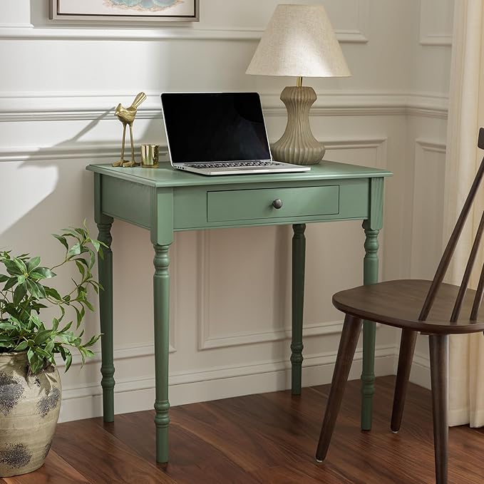 SAFAVIEH Home Collection – Arina Dusty Green Writing Desk 1-Drawer Traditional Desk Classic Home Office Design (DSK5710G)