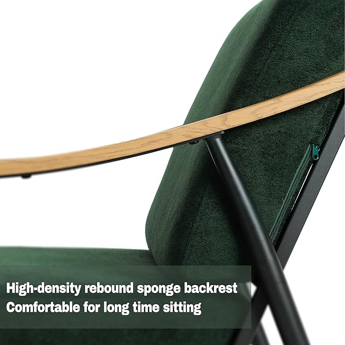 Modern Accent Chairs Set of 2 for Living Room Bedroom Mid Century Arm Chairs Upholstered Office Accent Chairs Comfy Waiting Room Chairs with Metal Frame Green