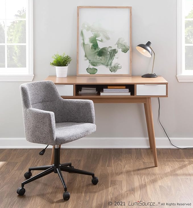 LumiSource Pebble Double Desk Home Office Desk Computer Desk with Drawers Natural Wood Desk White Desk Small Desk for Bedroom Gaming Desk Contemporary Desk