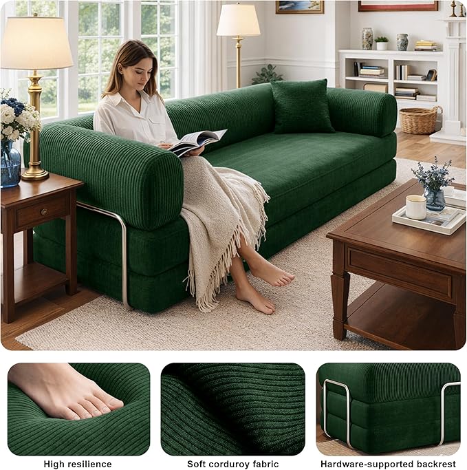 78 Inch Folding Convertible Sofa Bed 4-in-1 Oversized Cloud Corduroy Upholstered Boneless Couch Loveseat Sleeper with Pull Out Bed Modular Futon Floor Sofa Couch for Living Room Bedroom Lounge