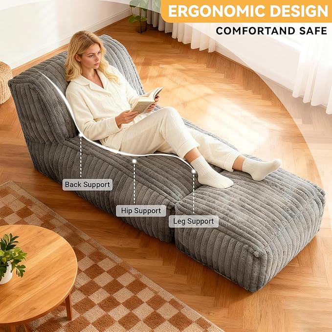 Folding Sofa Bed Convertible Floor Sleeper Chair Comfy Futon Floor Couch 2 in 1 Pull Out Single Boneless Sofa for Living Room Bedroom No Assembly (Corduroy Light GreyB)