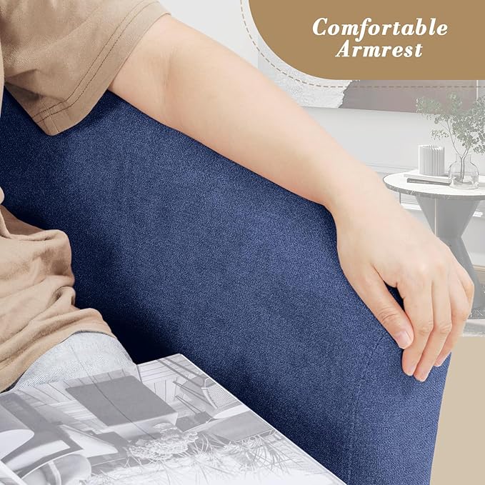 Athena Collection Modern Accent Chair with Ottoman Linen Barrel Sofa Chair Comfy Upholstered Armchair Reading Chair with Thickened Seat Cushion for Bedroom Living Room Navy Blue