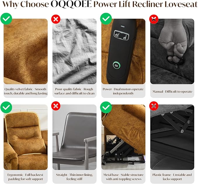 Power Lift Recliner Loveseat Sofa for Elderly Dual Motor Electric Recliner with Massage &amp Heat 2-Seater Velvet Couch with Independent Control Console Cup Holder &amp Power Outlet (Yellow 69”