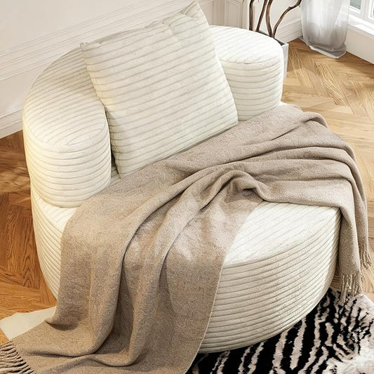37.4 Boneless Round Chair Oversized Chaise Lounge Cloud Chair Indoor Upholstered Corduroy Deep Seat Sofa Accent Chair No Assembly Required for Living Room Bedroom Apartment