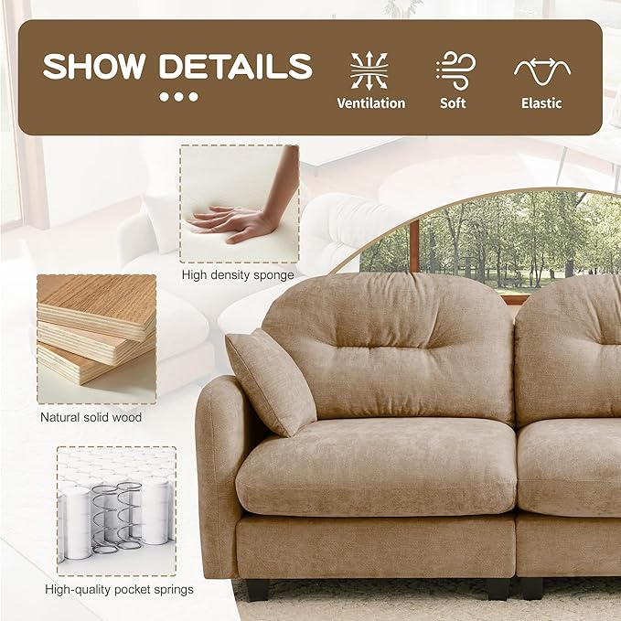 74'' Chenille Couch L-Shaped Sectional Sofa Ultra-Soft Comfort Memory Foam Cloud Couch with Pillows Sectional Couches for Living Room
