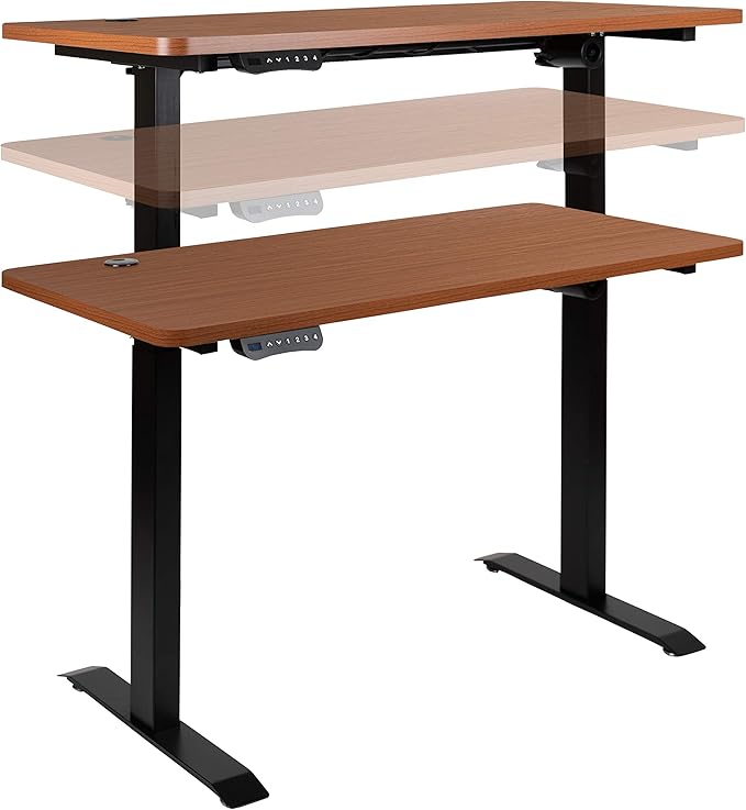 Flash Furniture Tanner Electric Height Adjustable Standing Desk - Table Top 48 Wide - 24 Deep (Mahogany)
